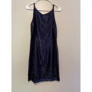 Vintage Maurices Size 12 Iridescent Blue Dress Sleeveless Black Velvet Pattern